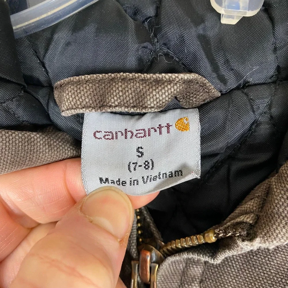 Carhartt Active Duck Canvas Quilted Lined Hooded Jacket Kids S 7-8 Brown